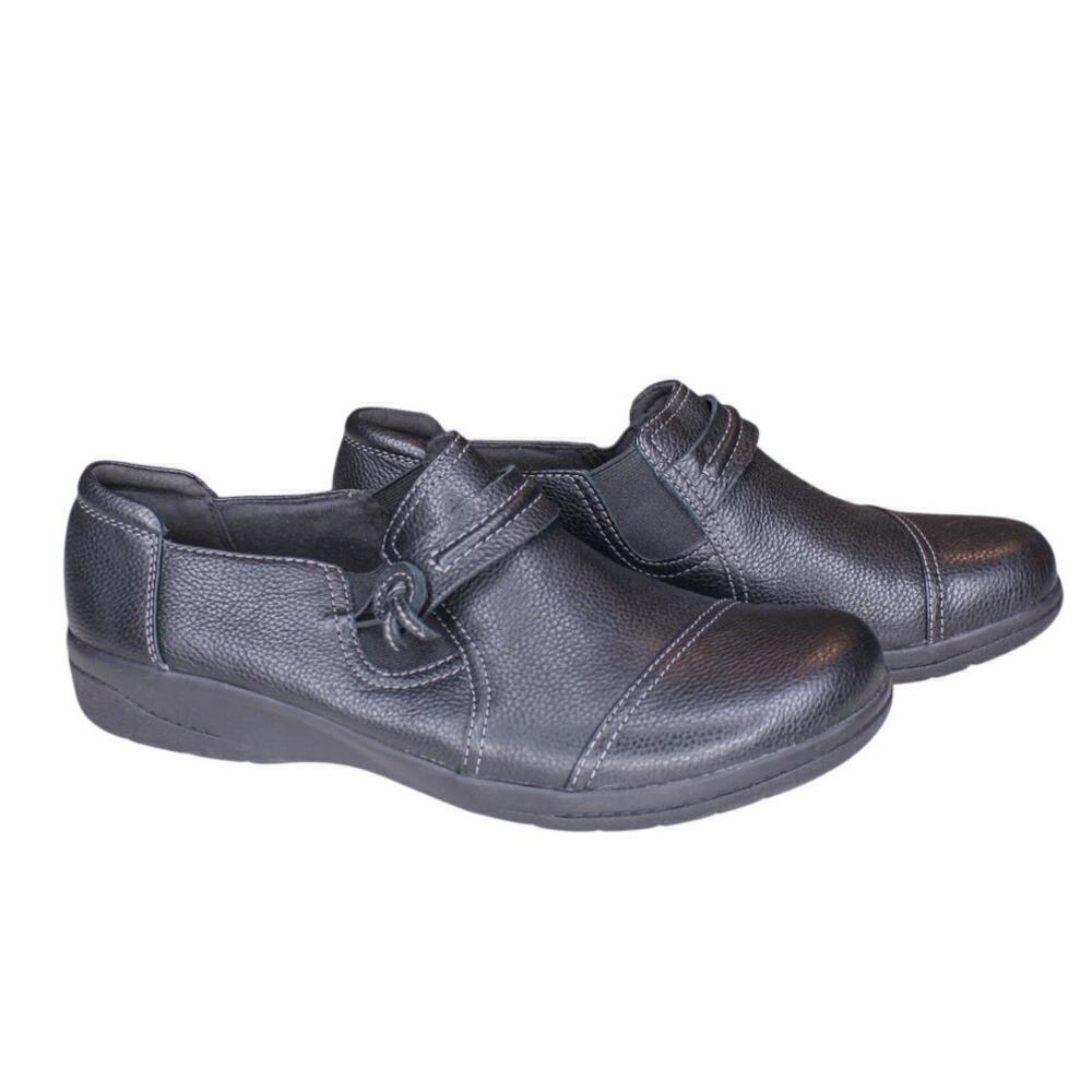 Clarks Collection Black Leather Slip On Comfort Shoes Flats 9.5